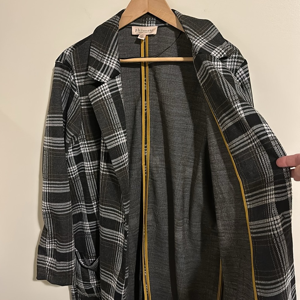 PHILOSOPHY Womens B&W Plaid Coat with Button Closure and Front Pockets Size 2X - Picture 4 of 7
